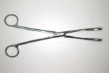 SIR FREDRICK HOBDAY`S OBSTETRIC FORCEPS 20.3CM (8``) LONG WITH SMALL FENESTRATED HEAD.